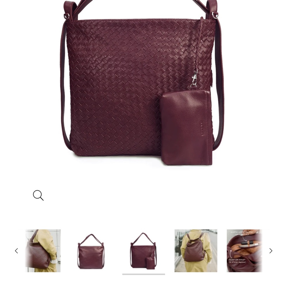 MANDRN Woven Evra Tote - Burgundy Shoulder Bag - Picture 2 of 14